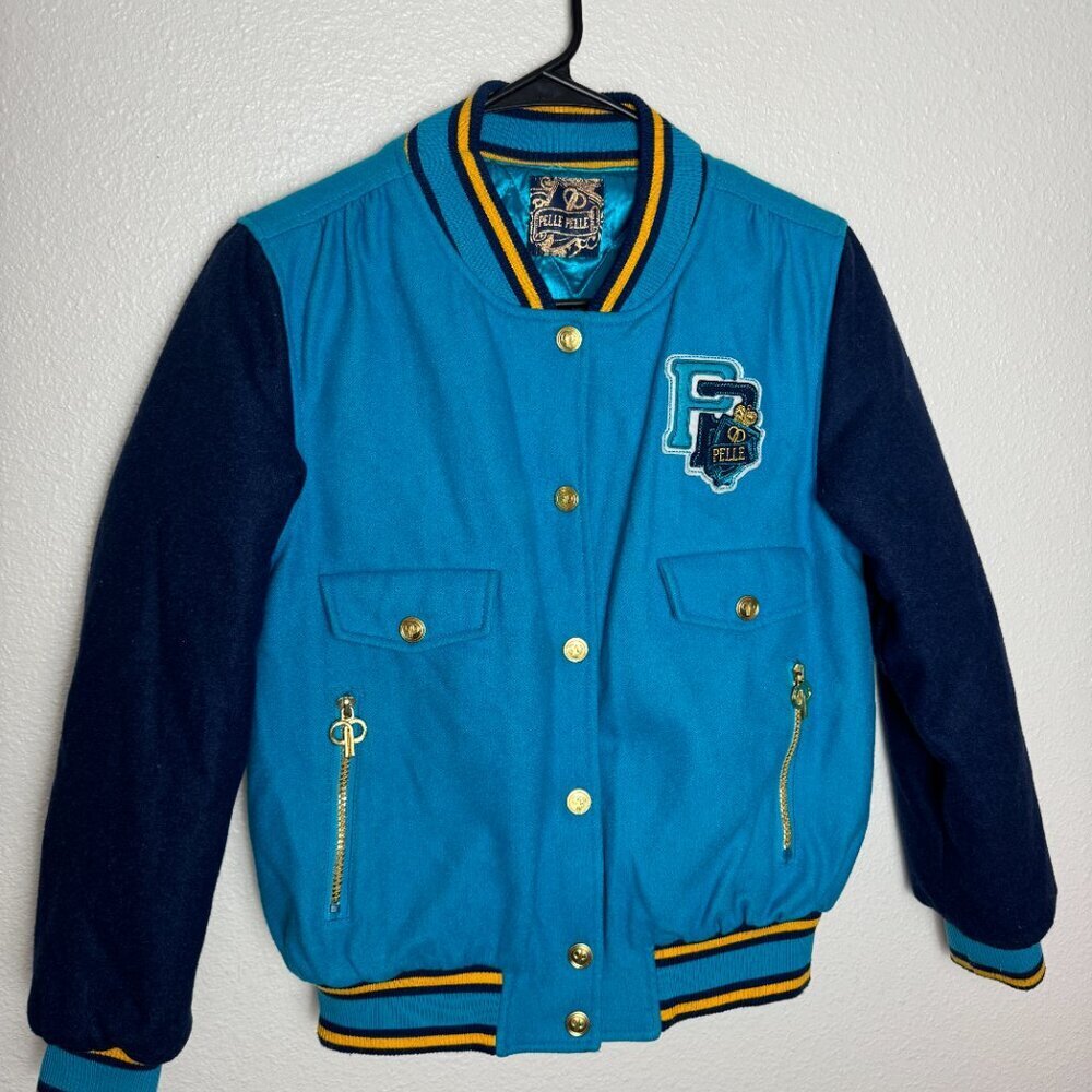 Pelle Pelle Kids Varsity Jacket  Bomber Wool Blue Size L ( 12-14) Like NEW